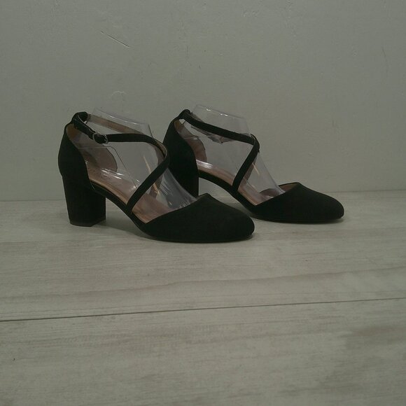 Journee Collection Foster Retro Pin up Style Black Almond Toe Pump Heels Size 10 - Picture 9 of 12